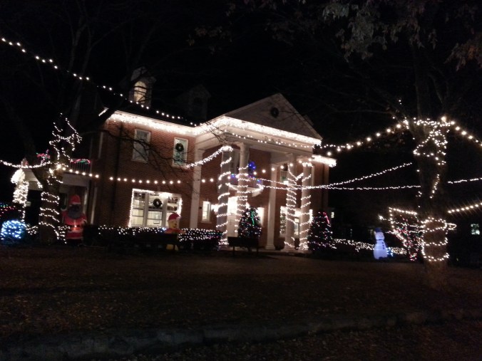 Delicate Christmas decorations on a frat house!
